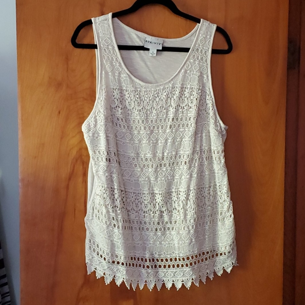 Ava & Viv boho tank with cotton lace overlay- 1X
